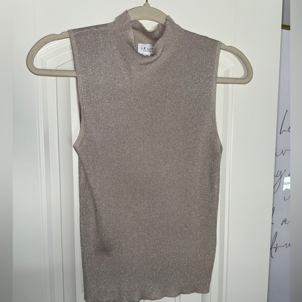 Sparkly silver mock neck sleeveless top. Never worn. Great condition